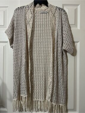 Zozo Cream and Silver Open-Weave Fringe Cardigan